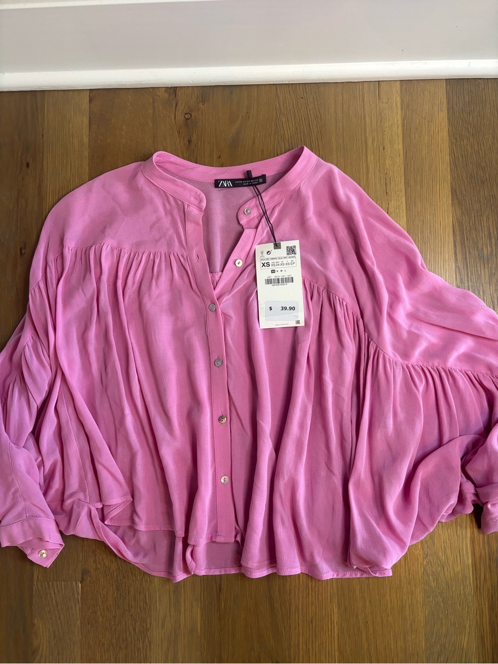 NWT Zara Pink Button-Front Flowing Women's Blouse